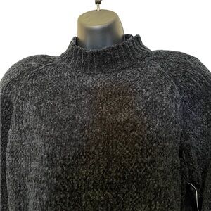 Vtg STEFANO World Wide Black Chenille Sweater NWT sz M Acrylic Mock Neck
